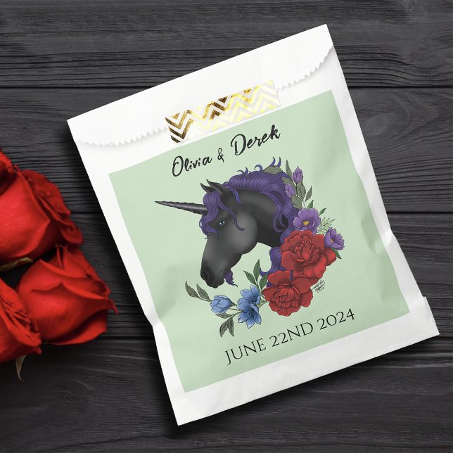 Black Unicorn Purple Red Sage Flowers Favour Bags (Creator Uploaded)