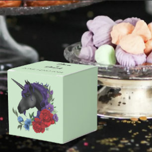 Black Unicorn Purple Red Sage Flowers Favour Box