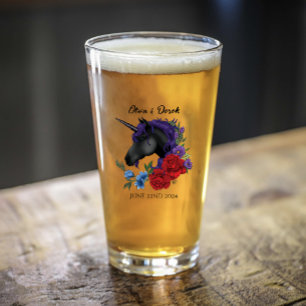 Black Unicorn Purple Red Sage Flowers Glass