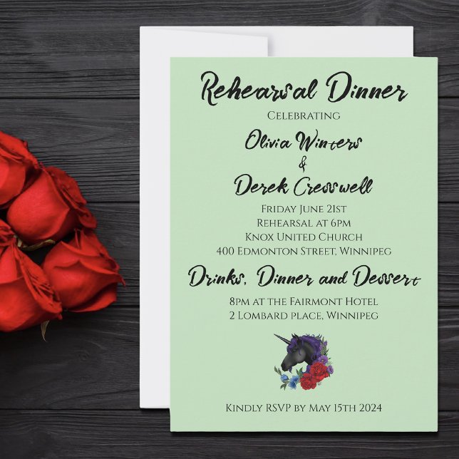 Black Unicorn Purple Red Sage flowers Invitation (Creator Uploaded)