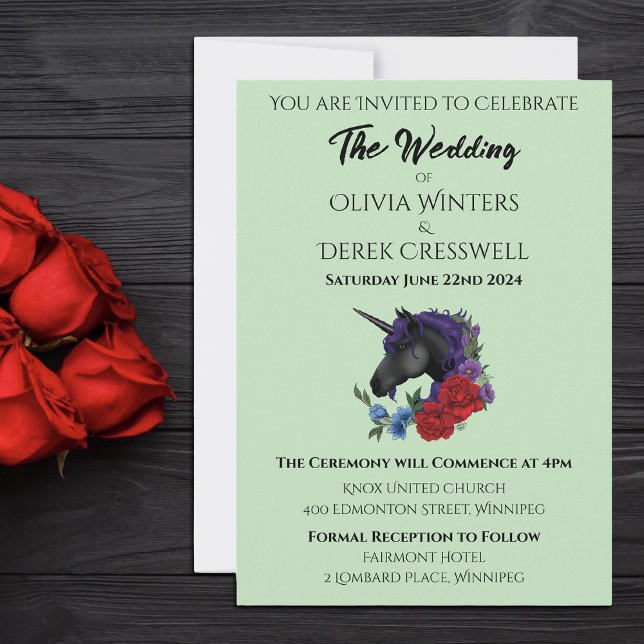 Black Unicorn Purple Red Sage Flowers Invitation (Creator Uploaded)