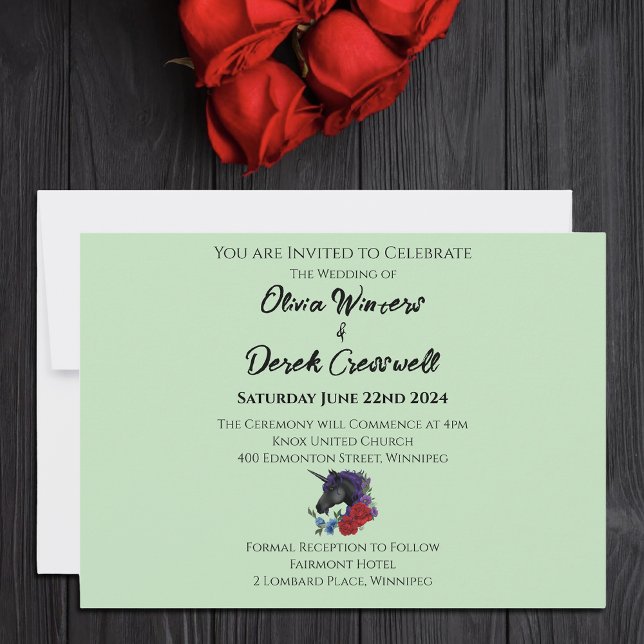 Black Unicorn Purple Red Sage Flowers Invitation (Creator Uploaded)