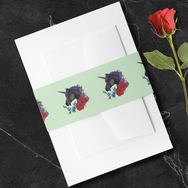 Black Unicorn Purple Red Sage Flowers Invitation Belly Band (Creator Uploaded)