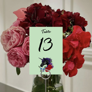 Black Unicorn Purple Red Sage Flowers Table Number