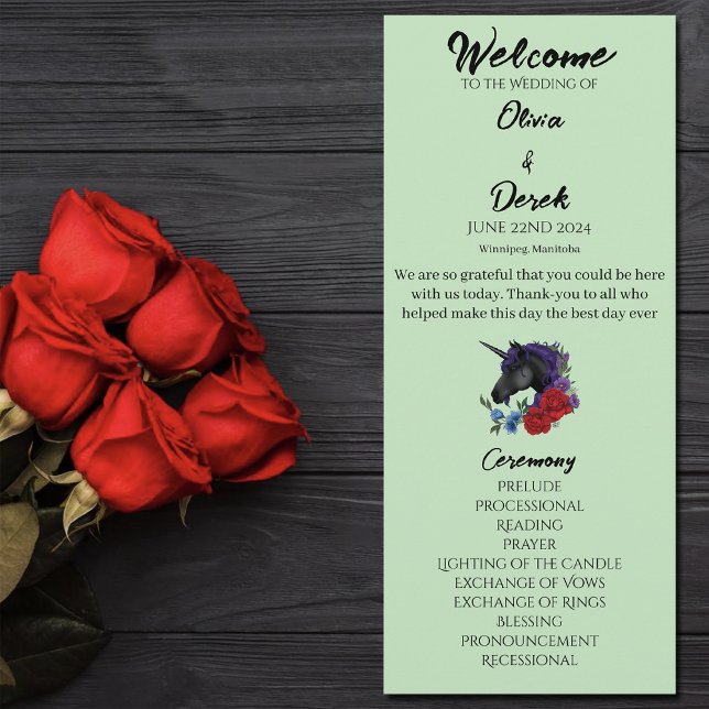 Black Unicorn Purple Red Sage Flowers Wedding Programme (Creator Uploaded)