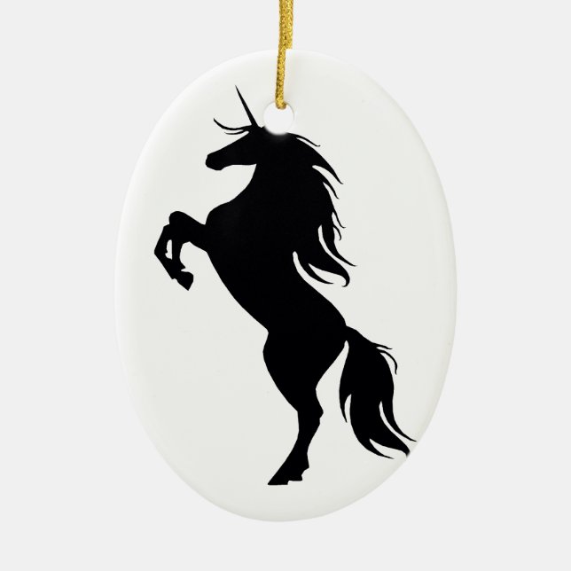 Black Unicorn Silhouette Oval Ornament (Front)