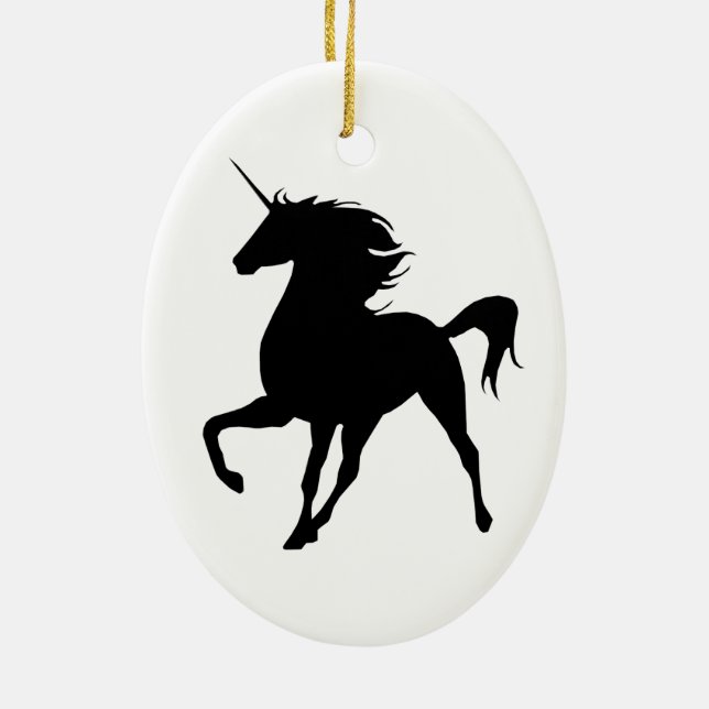Black Unicorn Silhouette Oval Ornament (Back)