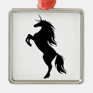 Black Unicorn Silhouette Square Ornament