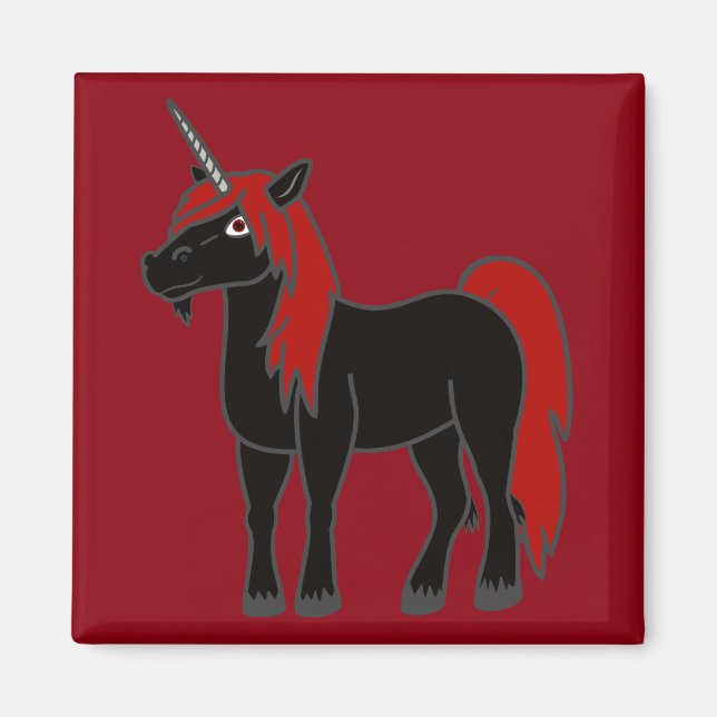 Black Unicorn with Red Mane Magnet (Front)