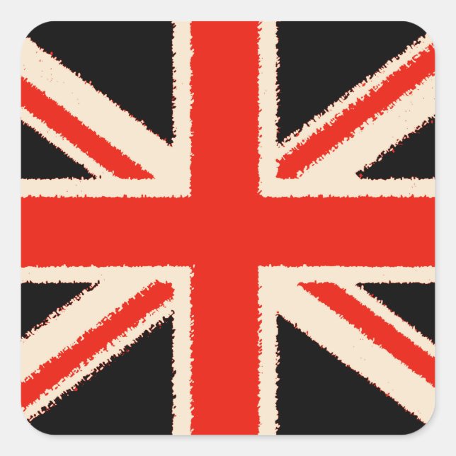 Black Union Jack (Art Style) Square Sticker (Front)