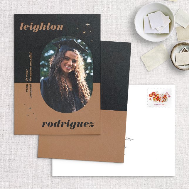 Black Unique Rounded Photo Graduation Announcement (Creator Uploaded)