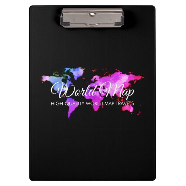 Black Unique World Map Globe Travel Agent Clipboard (Front)