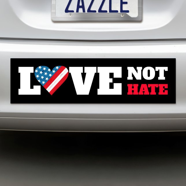 Black USA Flag Heart Love Not Hate Bold Rustic  Bumper Sticker (Creator Uploaded)