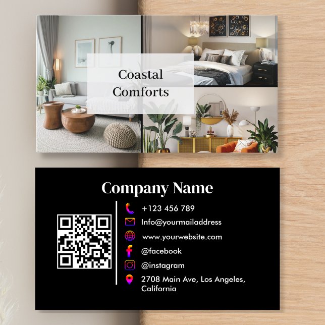 Black Vacation Rental Guest House QR Code Business Card (Creator Uploaded)