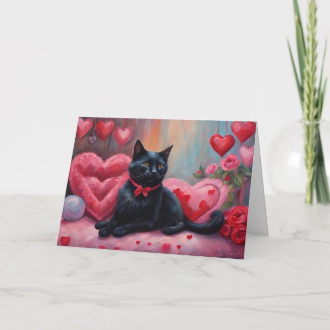 Black Valentine's Day Cat Holiday Card (Front)