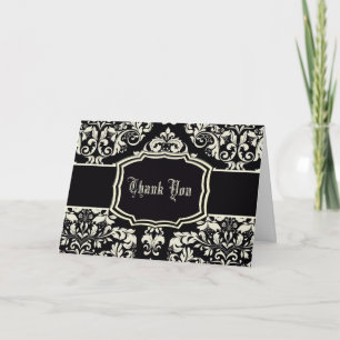 Black & Vanilla Cream Damask Thank You Card