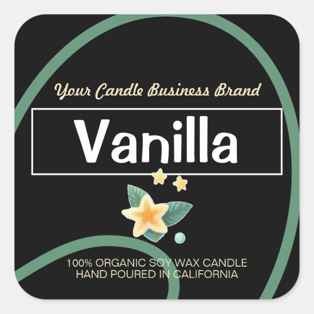 Black Vanilla Style Modern Soy Candles Labels  (Front)