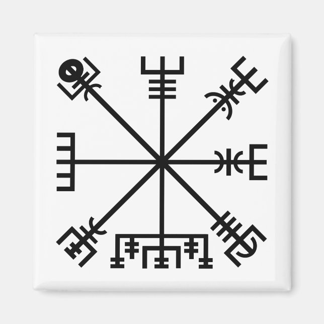 Black Vegvisir Sigil on White Magnet (Front)