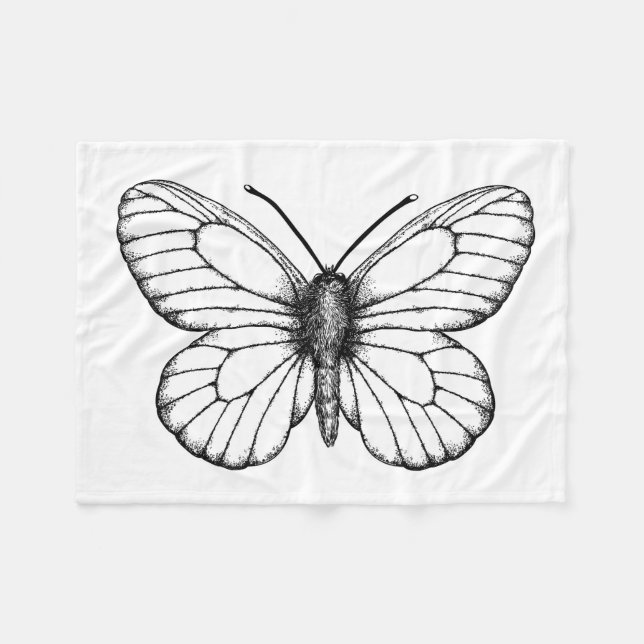 Black-veined white butterfly fleece blanket (Front (Horizontal))