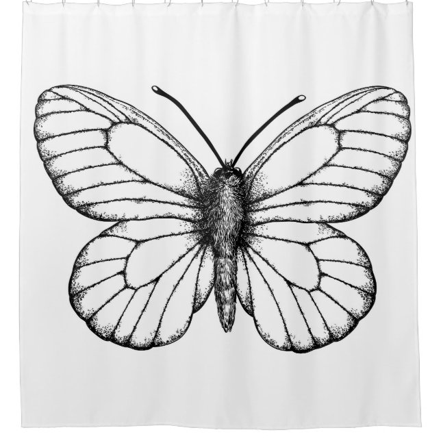 Black-veined white butterfly shower curtain (Front)