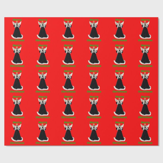 Black Velvet Angel Red Wrapping Paper (Flat)