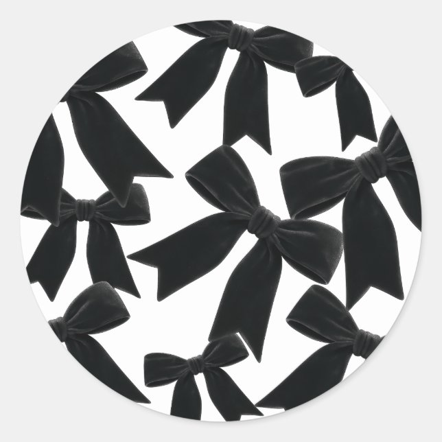 Black Velvet Bow Elegant Posh Birthday Party Classic Round Sticker (Front)