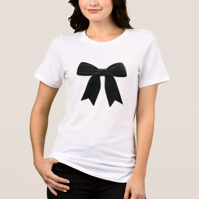 Black Velvet Bow Elegant Posh Trendy Tri-Blend Shirt (Front)