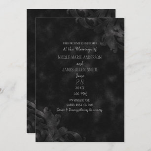 Black Velvet Elegant Vintage Glam Glamour Wedding Invitation