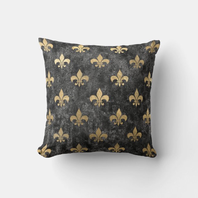 Black Velvet Fleur De Lis Mardi Gras Orleans Cushion (Front)