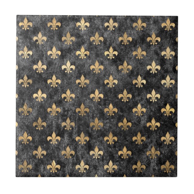Black Velvet Fleur De Lis Mardi Gras Orleans Tile (Front)