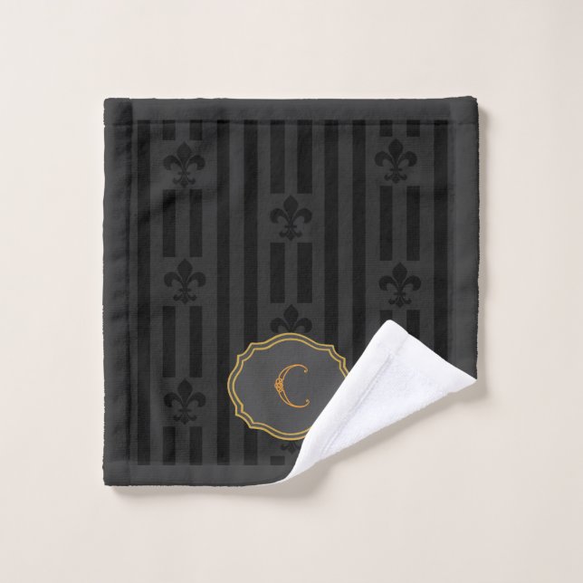 Black Velvet Fleur de Lis Monogram Wash Cloth (Wash Cloth)