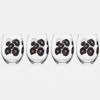 Black velvet flowers  stemless wine glass