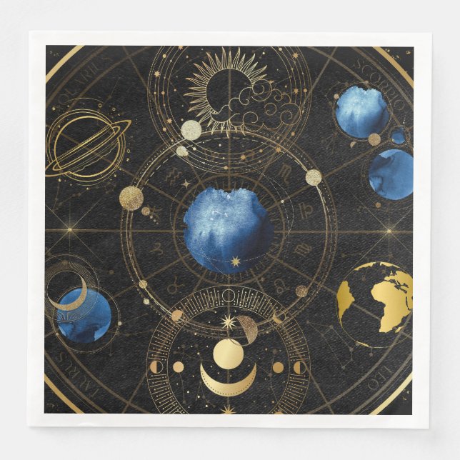 Black Velvet Gold Celestial Astrology Napkin (Front)