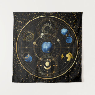 Black Velvet Gold Celestial Astrology Tapestry