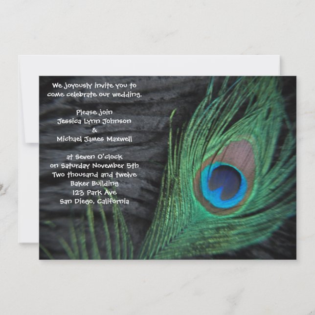 Black Velvet Peacock Wedding Invitation (Front)