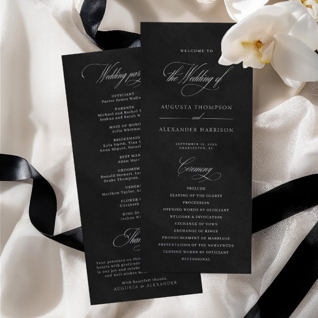 Black Velvet Print (Not Real) Wedding Program (Black Velvet Texture Imitation Wedding Program)