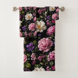 Black Velvet Rose Bath Towel Set