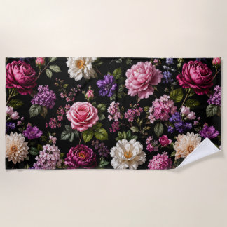 Black Velvet Rose Beach Towel
