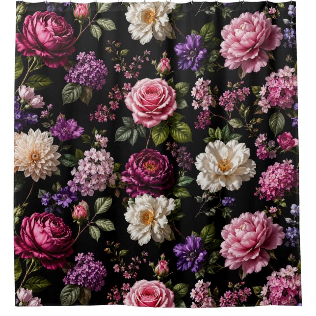 Black Velvet Rose Shower Curtain (Front)