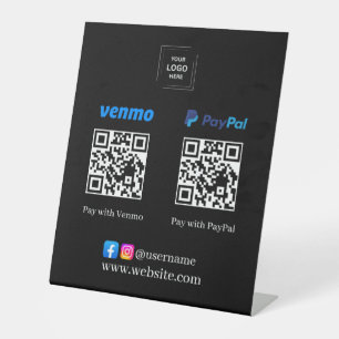 Black Venmo PayPal QR Code Scan to Pay Pedestal  Sign