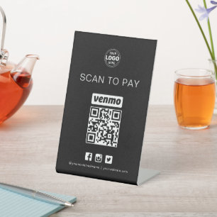 Black Venmo QR Code Sign Scan to Pay Business