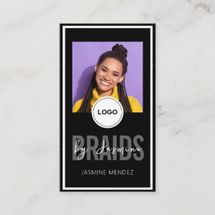 Black Vertical Braiding Salon Single Photo Logo QR Business Card