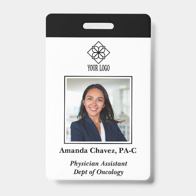 Black Vertical Custom Employee ID Photo Name Badge (Front)