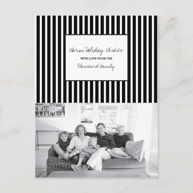 Black Vertical Festive Stripes Holiday Photo Postcard (Front)