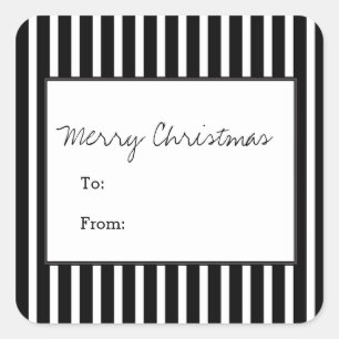 Black Vertical Festive Stripes Holiday Square Sticker