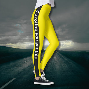 Black Vertical Stripe   Add Text   Canary Yellow Leggings