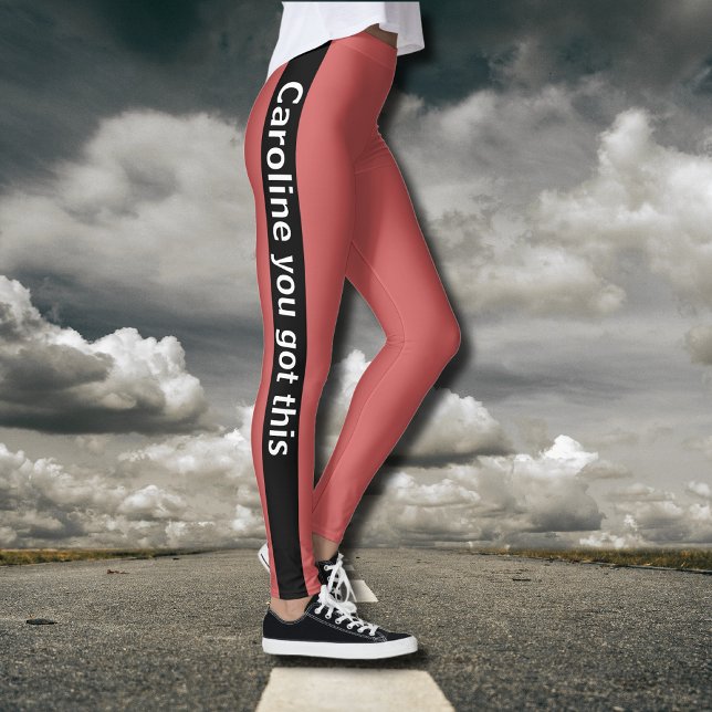 Black Vertical Stripe | Add Text | Rusty Orange Leggings (Creator Uploaded)