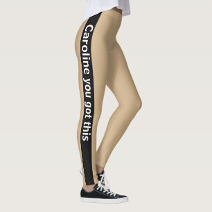 Black Vertical Stripe Add Text Tan Leggings