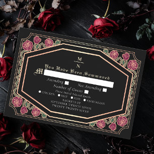 Black Victorian Gothic Roses Thorns Wedding RSVP Enclosure Card