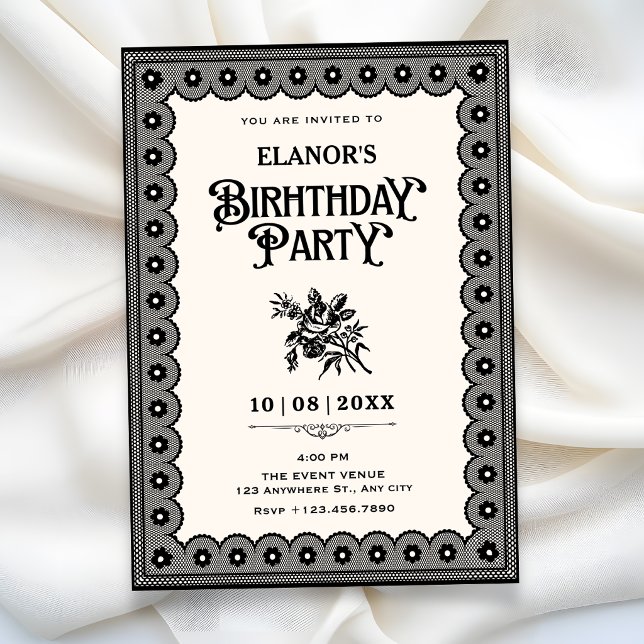 Black victorian lace birthday invitation (Creator Uploaded)